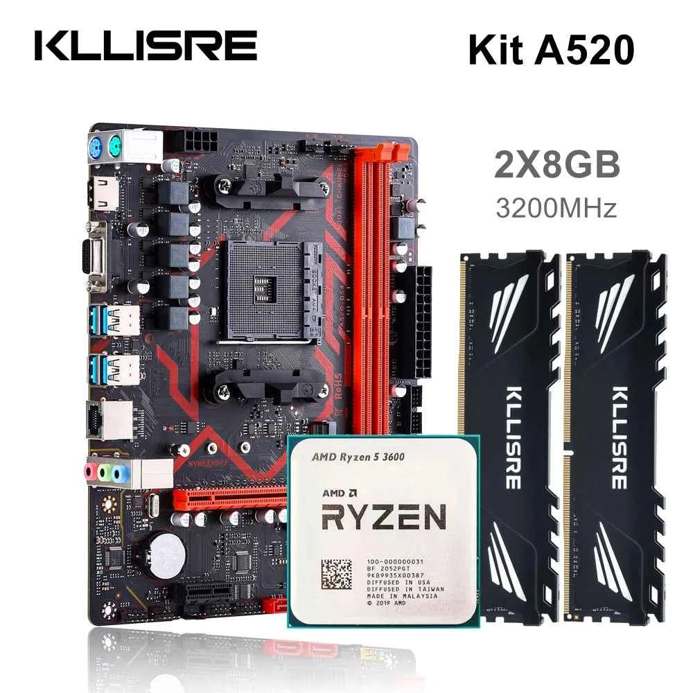 Kllisre A520 Motherboard kit AMD Ryzen R5 3600 cpu DDR4 16GB 3200MHz Ram