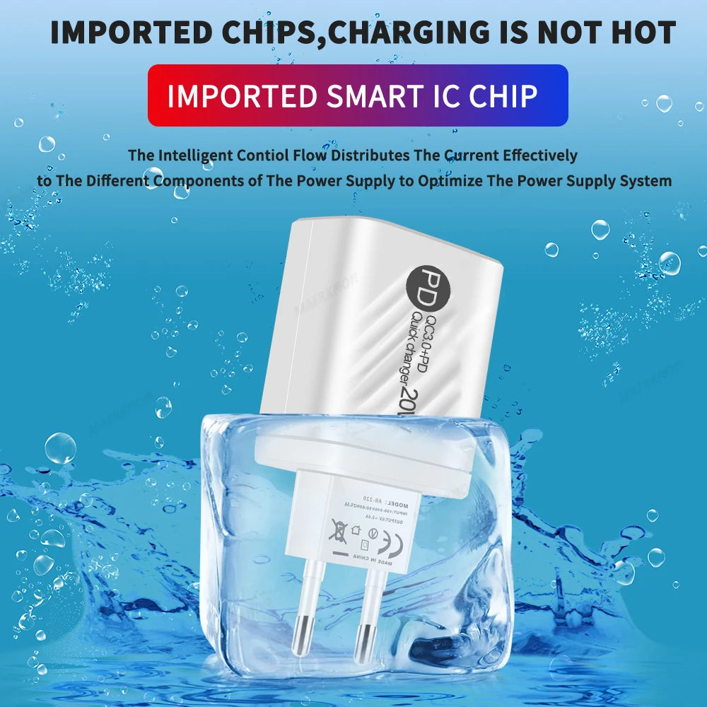USB PD Charger 20W Fast Charging Type C Digital Display Phone Charge Adapter For iPhone Samsung Xiaomi Huawei USB C Wall Charger