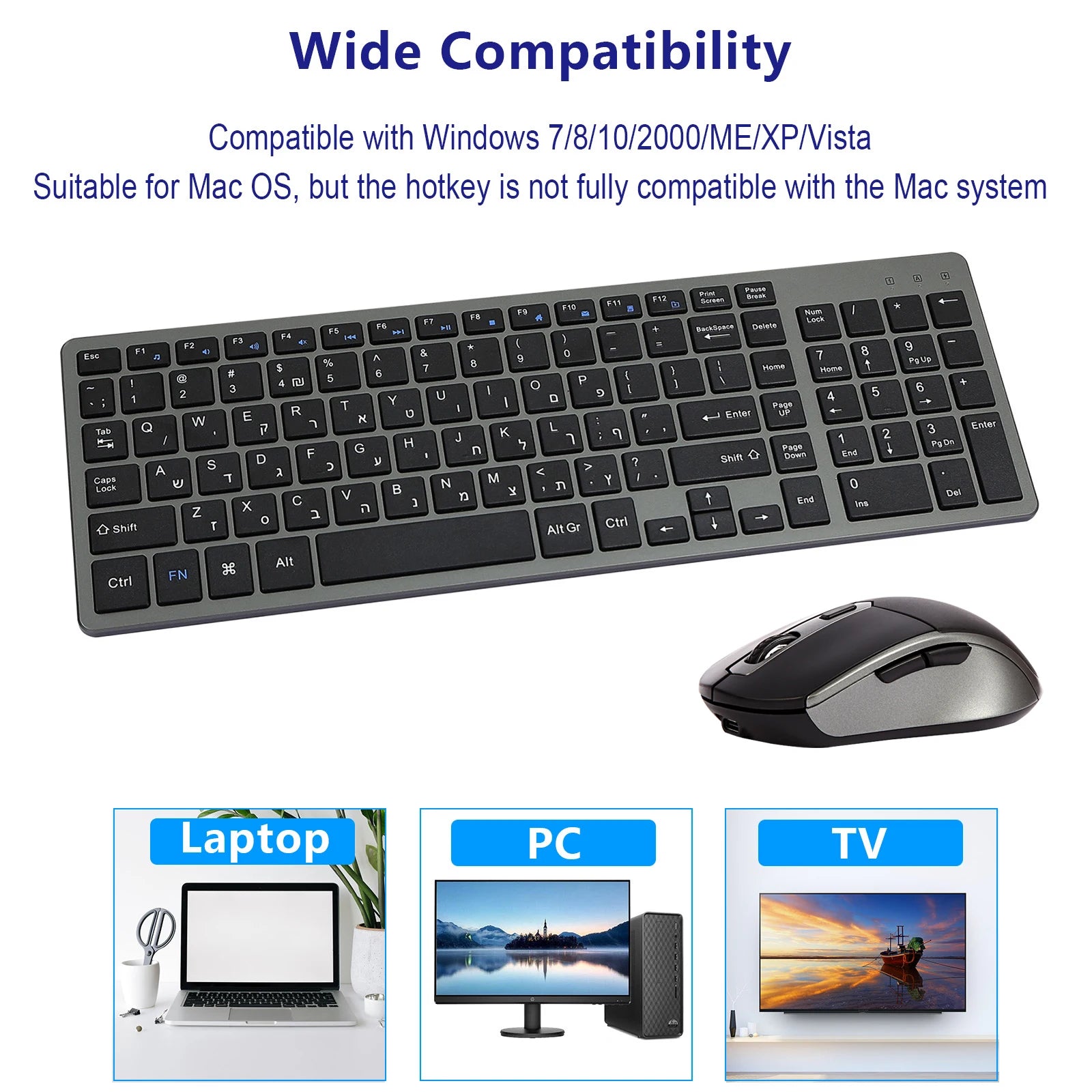 Wireless Keyboard and Mouse Combo Rechargeable Russian Korean English Keycap Slim Computer Keyboard & Silent Mouse Set