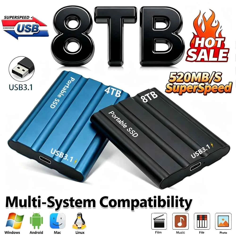 Reliable Slim Storage Device Portable External SSD 1TB 4TB 16TB 128TB High Speed for Notebook Laptop PC Usage