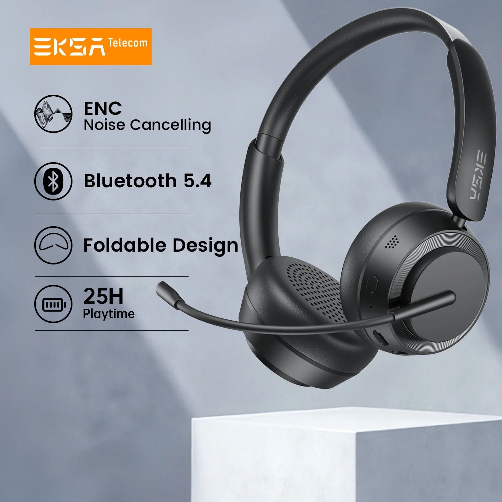 EKSA H35 Bluetooth 5.4 Headset for Office, Ultra-light Foldable Wireless Headphones with ENC Noise Cancelling Microphone
