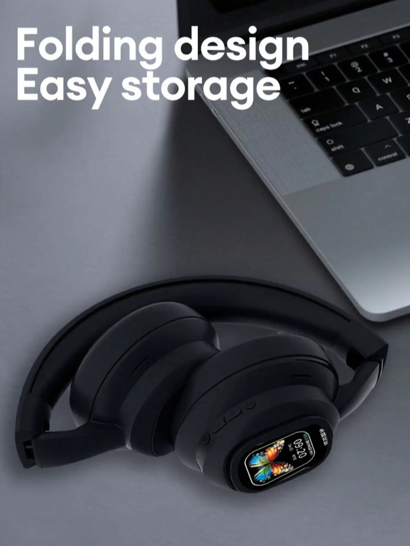 AI Translation Wireless Headphones, Magnetic LCD Touch Screen, Foldable Retractable Design, Real-time 115 Languages Translation, BT6.0, Multi-functions for Photo, Flashlight, Alarm & Voice Recording, AUX Wired Supported