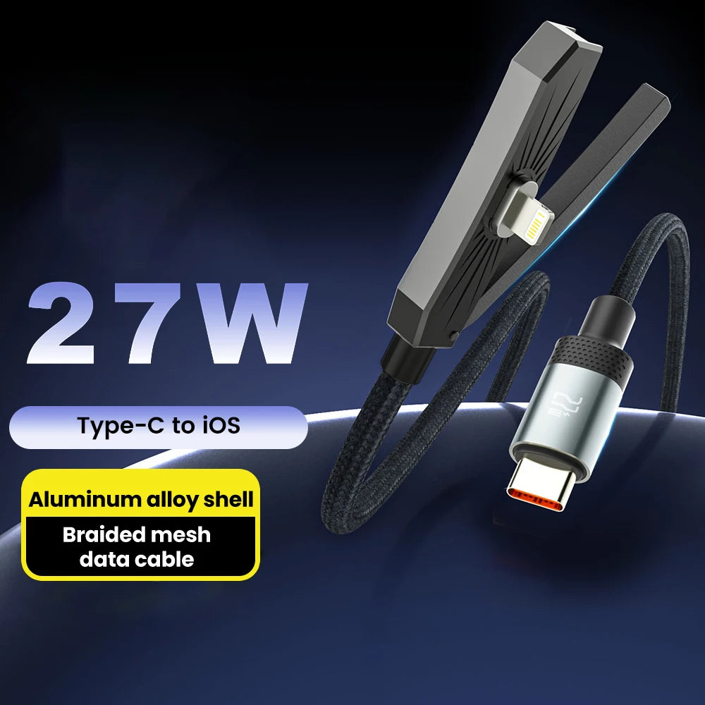 27W Lightning Fast Charging Cable PD Type-C to IOS Data Wire With Foldable Stand For iPhone 14 13 12 11 Lightning Charging Line