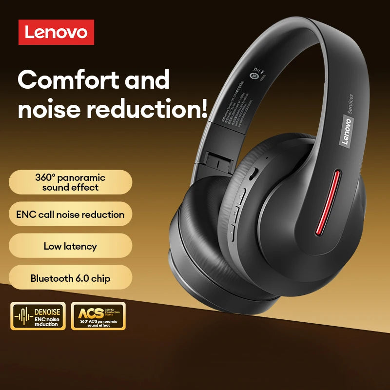 Lenovo Bluetooth 6.0 Over-Ear Headsets Low Latency Music Wired/Wireless Headphones Noise Reduction Stereo Sound LES-107 Earbuds