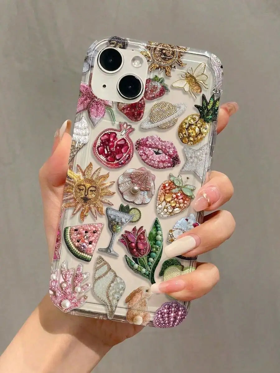 Bubble Beaded Pomegranate Lip Pattern Full TPU Shockproof Phone Case for Apple 17 16, 15, 14, 13, 12, 11 Pro Max Plus
