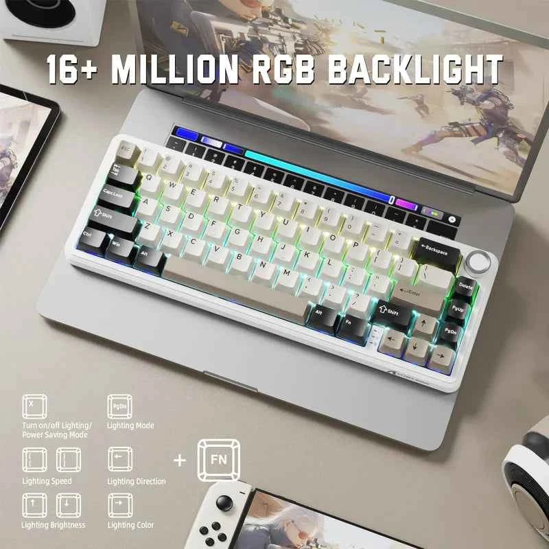 ATTACK SHARK X66 Wireless Mechanical Keyboard with Side Printed PBT Keycaps BT & 2.4G Wireless & Type -C Wired Hot-swap 16 Milli