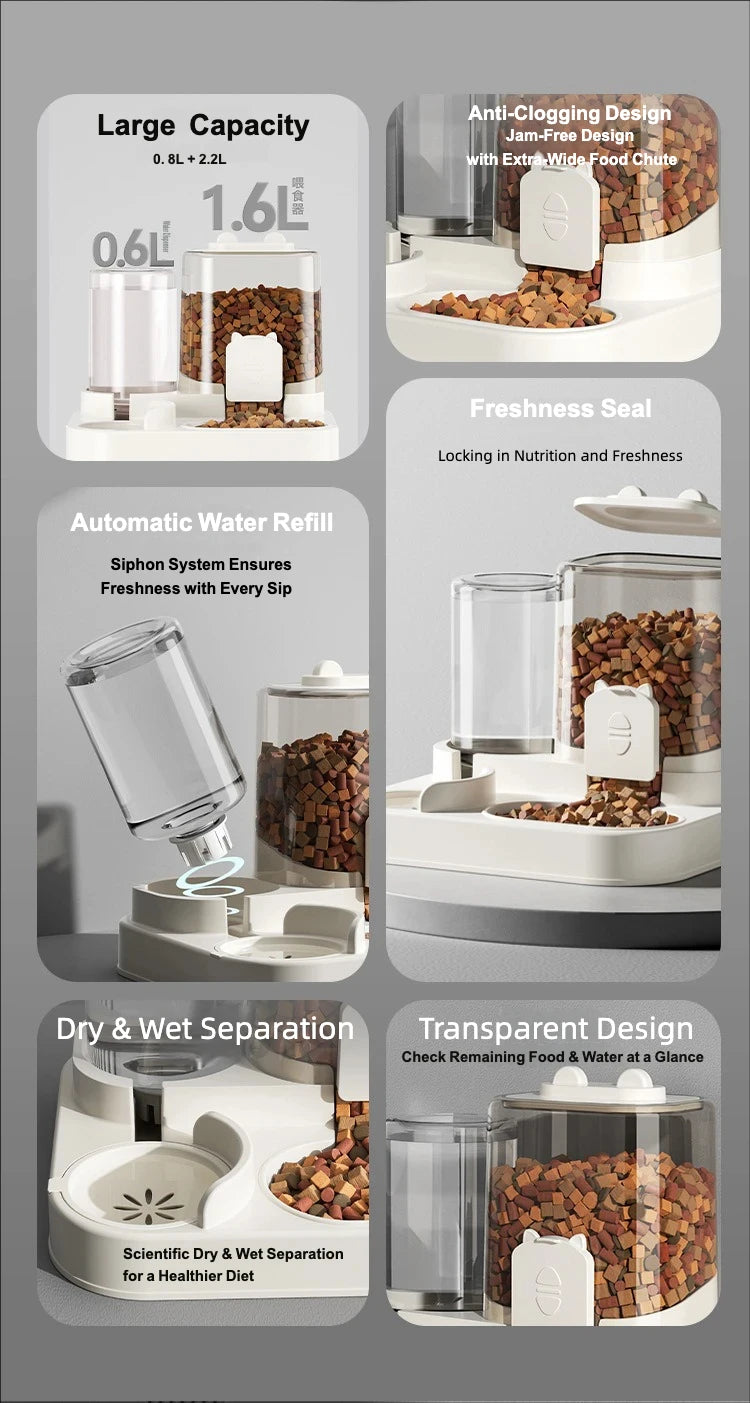 Automatic Cat Feeder Water Dispenser 2-in-1 Pet Food Container Gravity Feeding Bowl for Cat Dog Pet Supplies