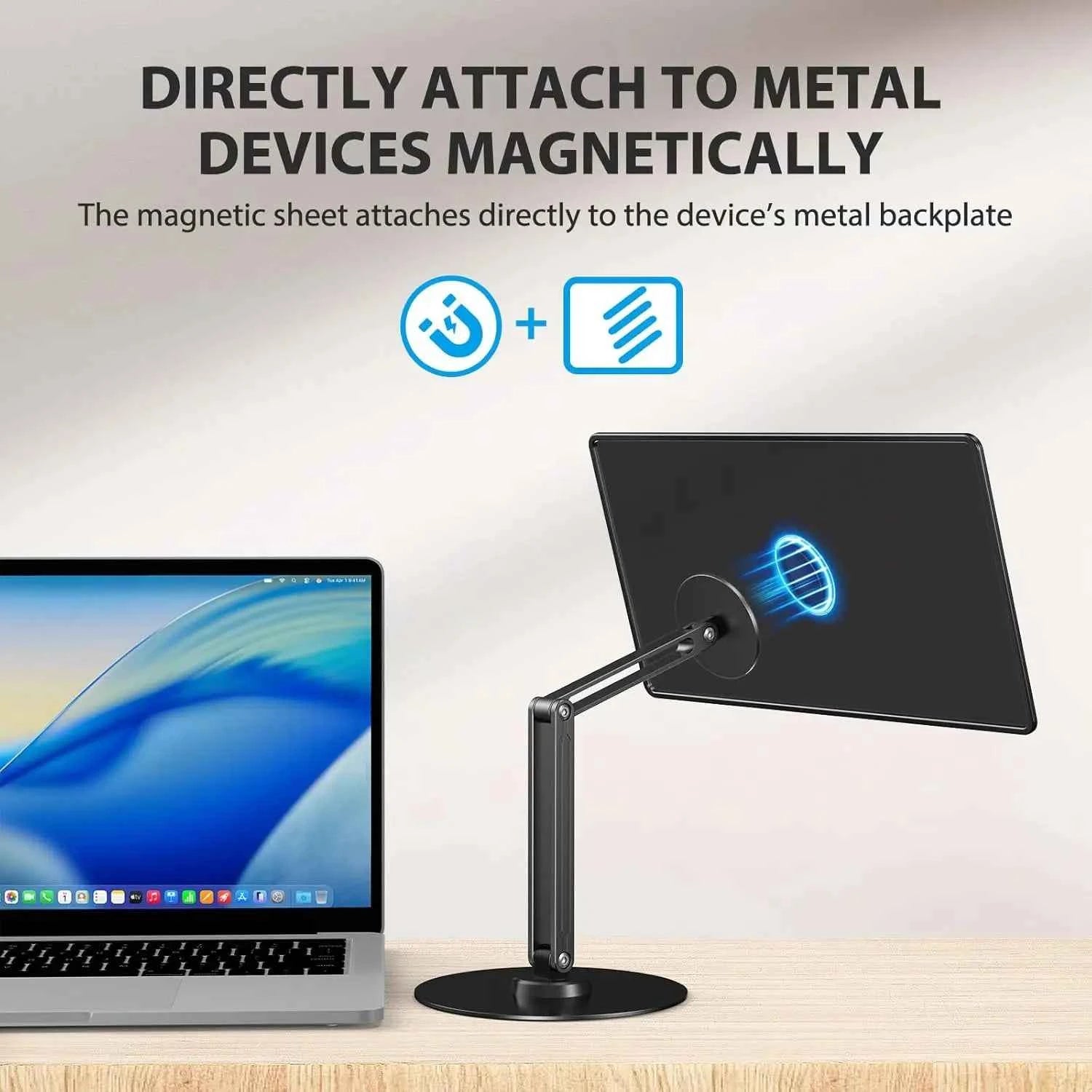 UPERFECT Portable Magnetic VESA Stand with 360° Swivel Base Aluminum Desktop Mount for 10–18.5″ Devices Supports up to 4.4 lbs