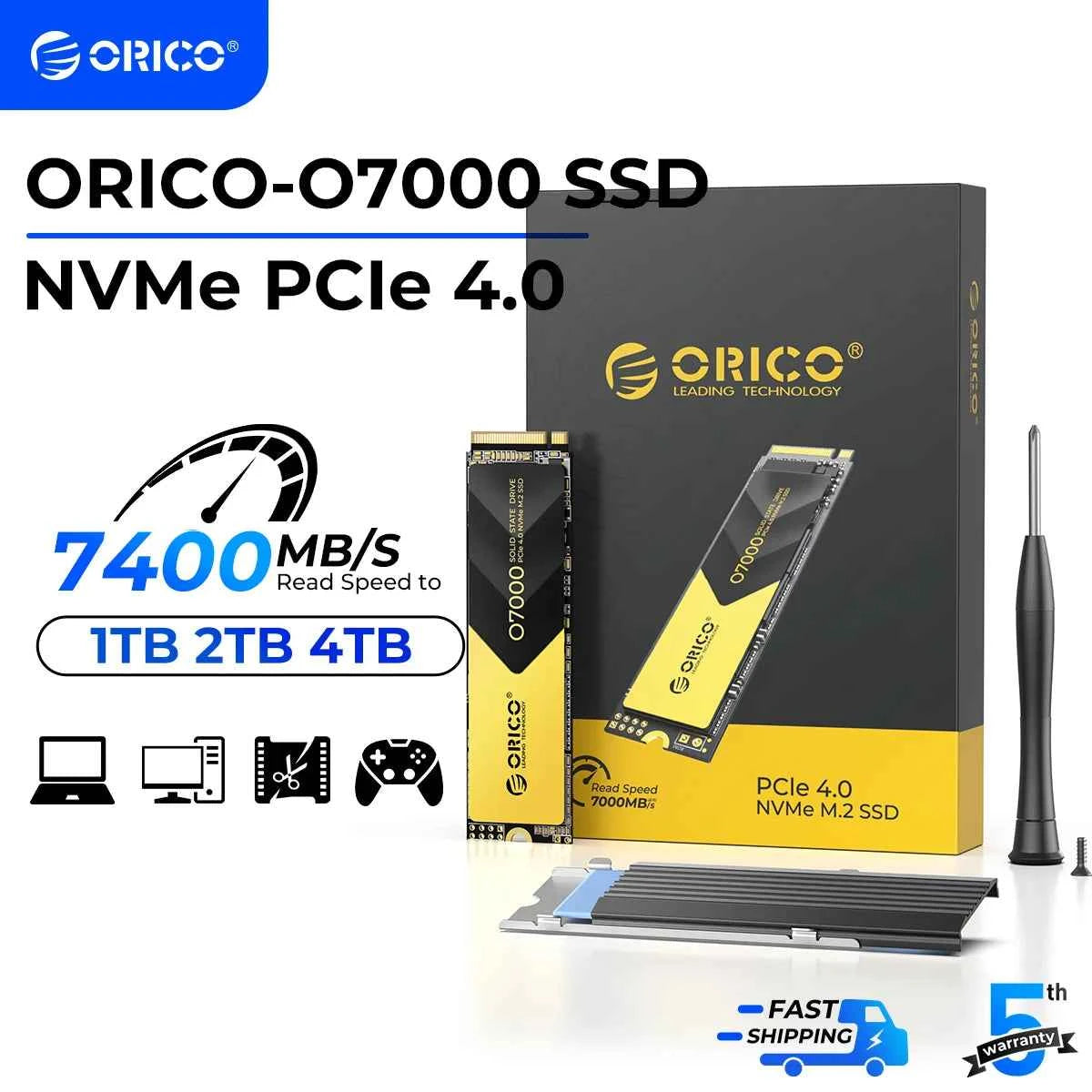 ORICO 2TB NVMe SSD PCIe 4.0 Up to 7400MB/s, M.2 SSD 2280 PCIe 4.0X4 Internal Solid State Drive SSD for Gamers and Creators