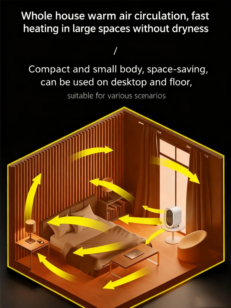 Electric Fan Heater For Room Winter 1200W Fast Heating Bathroom Living Room Office Desktop Portable PTC Ceramic Warm Air Blower
