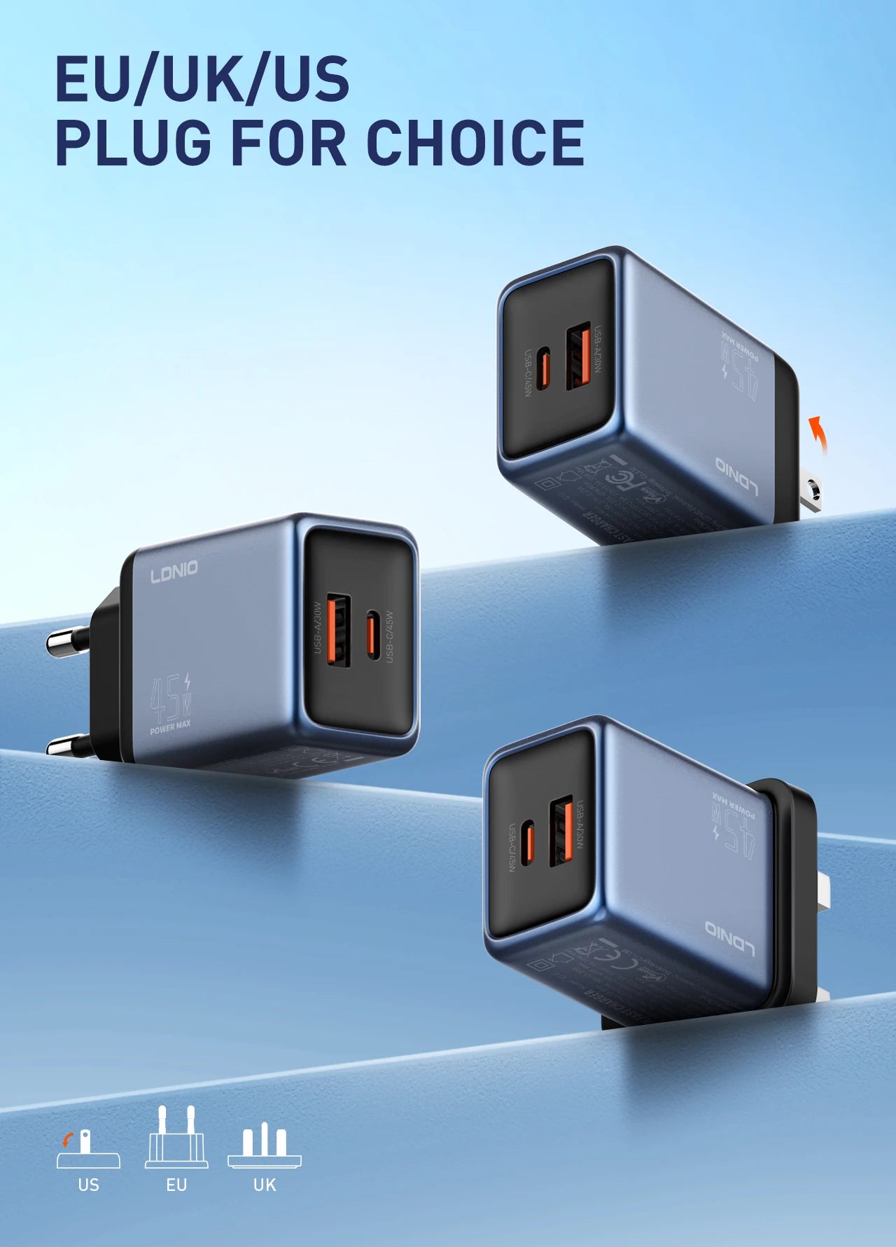 LDNIO Gan 45W Fast Charge Type-C Charger Compatible with 40W iPhone 17 pro Max Air Xiaomi Samsung Ultra - Fast Charging Adapter