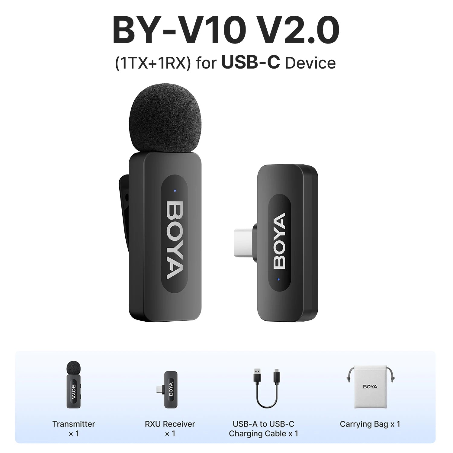 BOYA BY-V3 Wireless Lavalier Lapel Microphone Noise-cancelling Rechargeable Mic for iPhone Android Camera Live Streaming Vlogging - WinSupport Tech