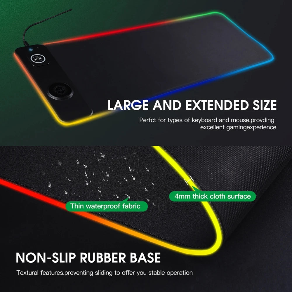 3 IN 1 Mouse Pad Magnetic Wireless Charging for Mobile Phone, Watch, Headphone RGB Lighting Desk Mat Gaming Mousepad 80x30cm