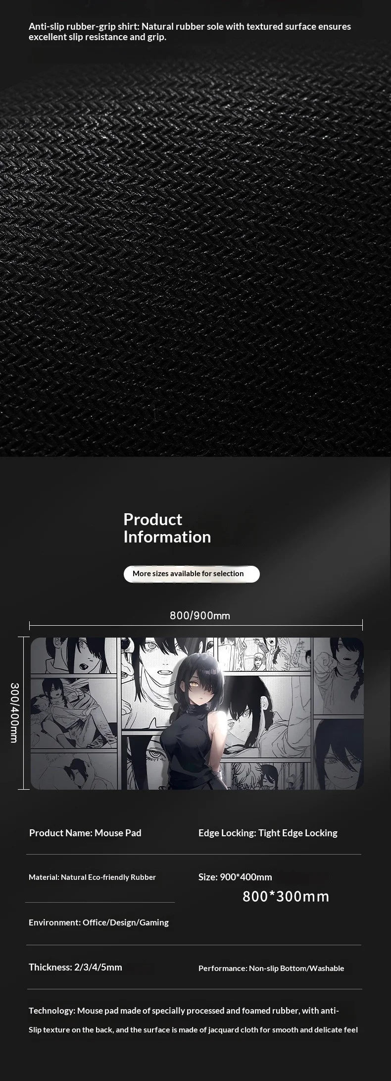 Black White Anime Mouse Pad Oversized Gaming Desk Pad Large Keyboard Mat Office