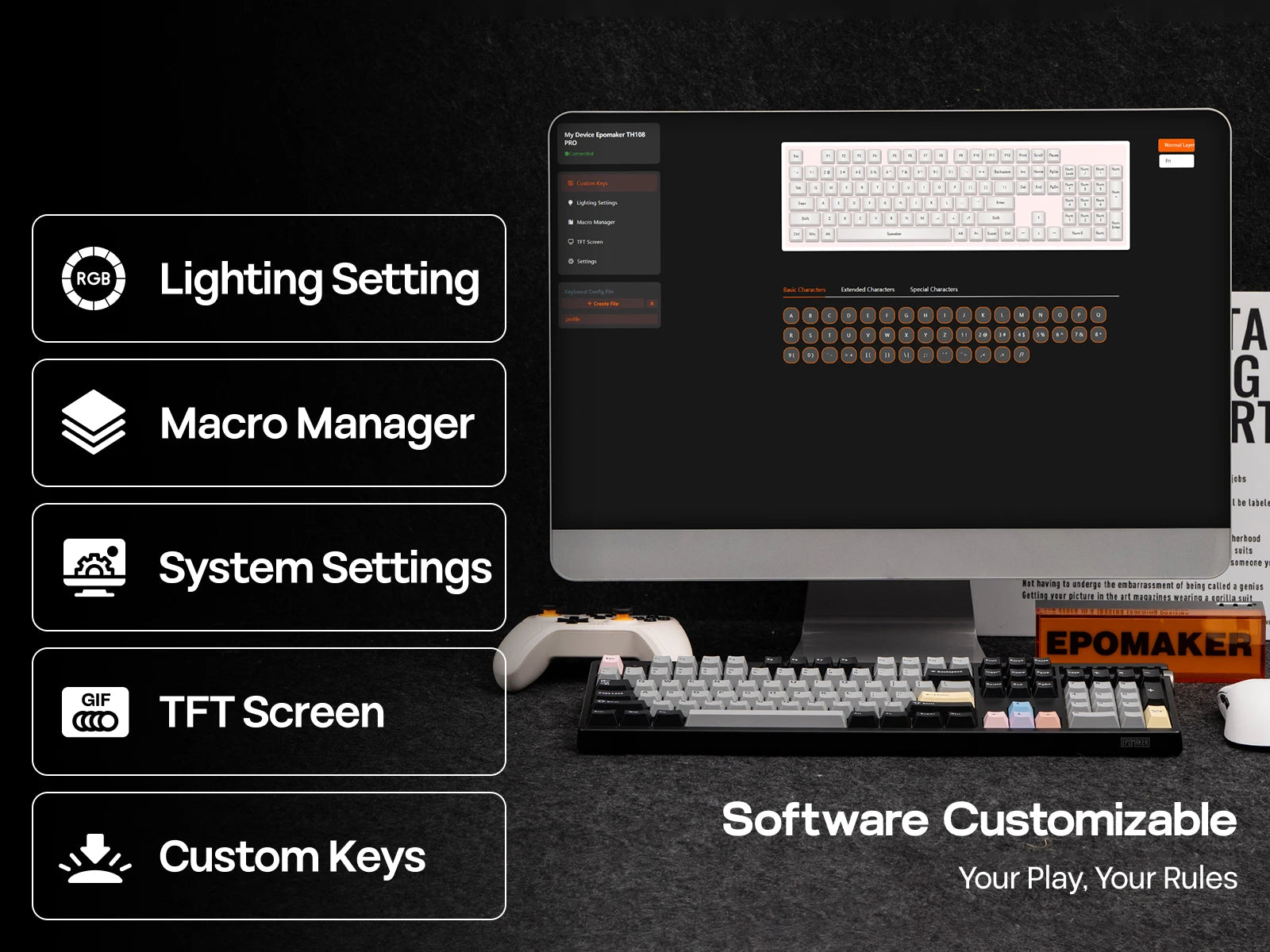 EPOMAKER TH108 PRO 100% Gasket-Mounted Tri-Mode Wireless Mechanical Keyboard RGB Backlight with TFT Smart Display & Knob
