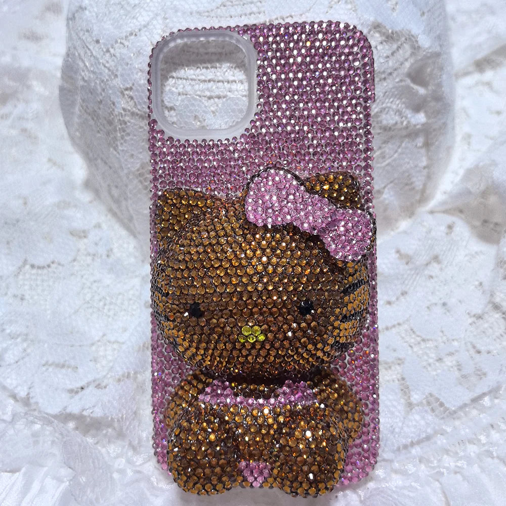 Christmas Hello Kitty Rhinestone Crystal Phone Case Chain For iPhone17 16 15 14 13 12 11Pro Max X Xs XR 7 8 Plus Transparent