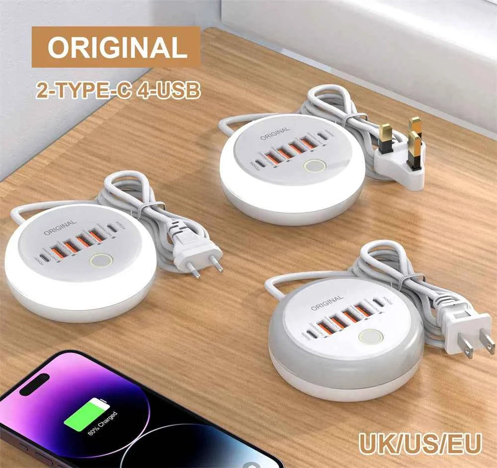 Multi Ports PD Type C Fast Charging Wall Charger 50W USB Charger USB Hub For Samsung iPhone Xiaomi EU/US/UK Plug Phone Charger