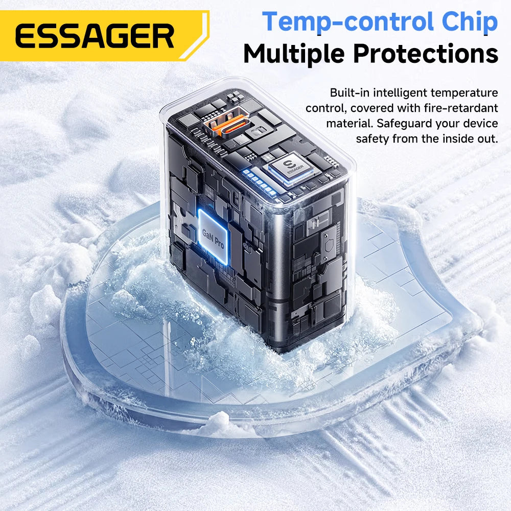 ESSAGER 65W GaN Charger PD3.0 PPS QC4.0 Fully Compatible for iPhone 17 16 Samsung S26 MacBook Air Huawei Laptop PD Fast Charger