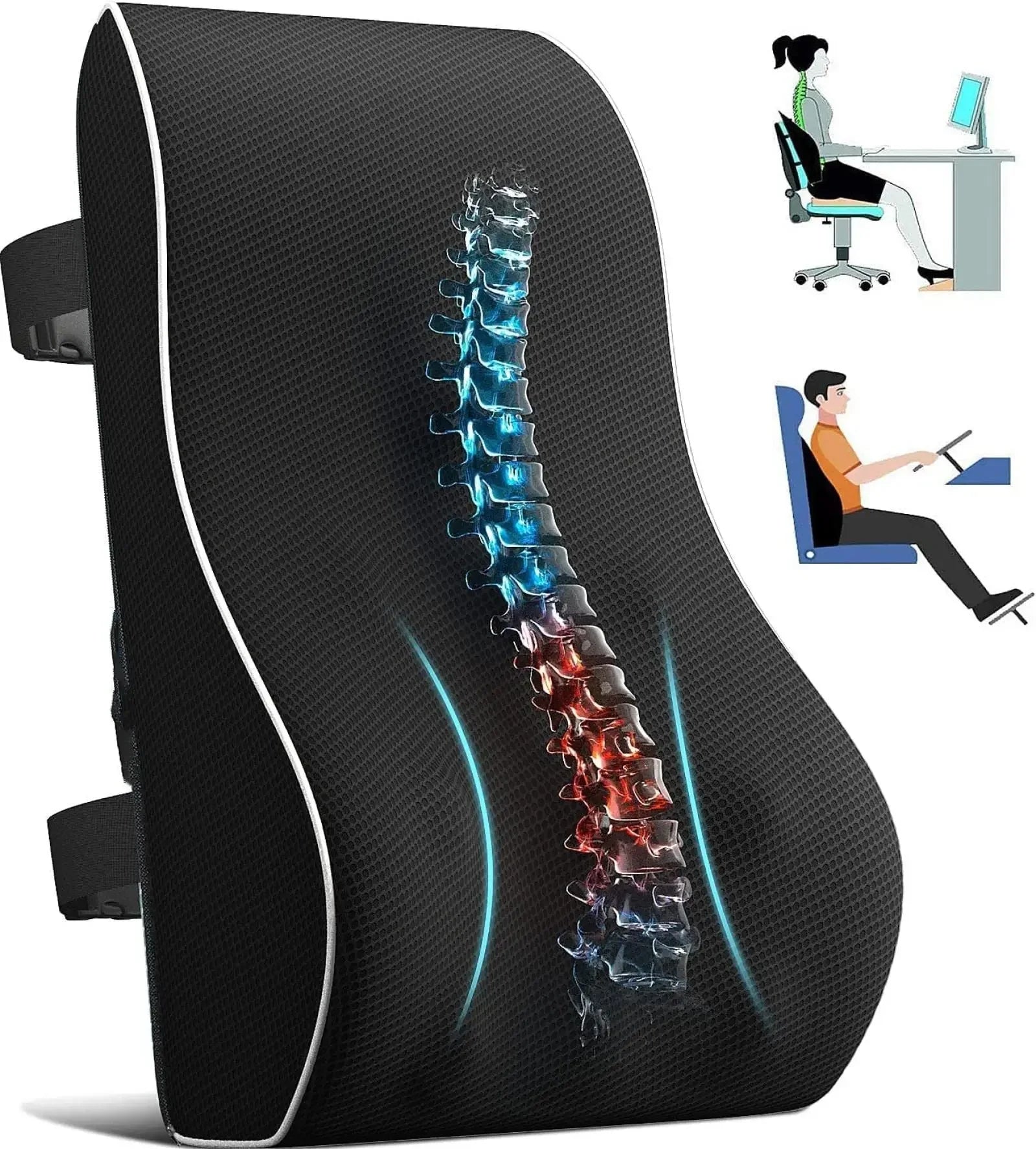 1pc Lumbar Support Pillow for Lower Back,Posture,Memory Foam Cushion with Adjustable Spinal, Breathable Mesh Cover