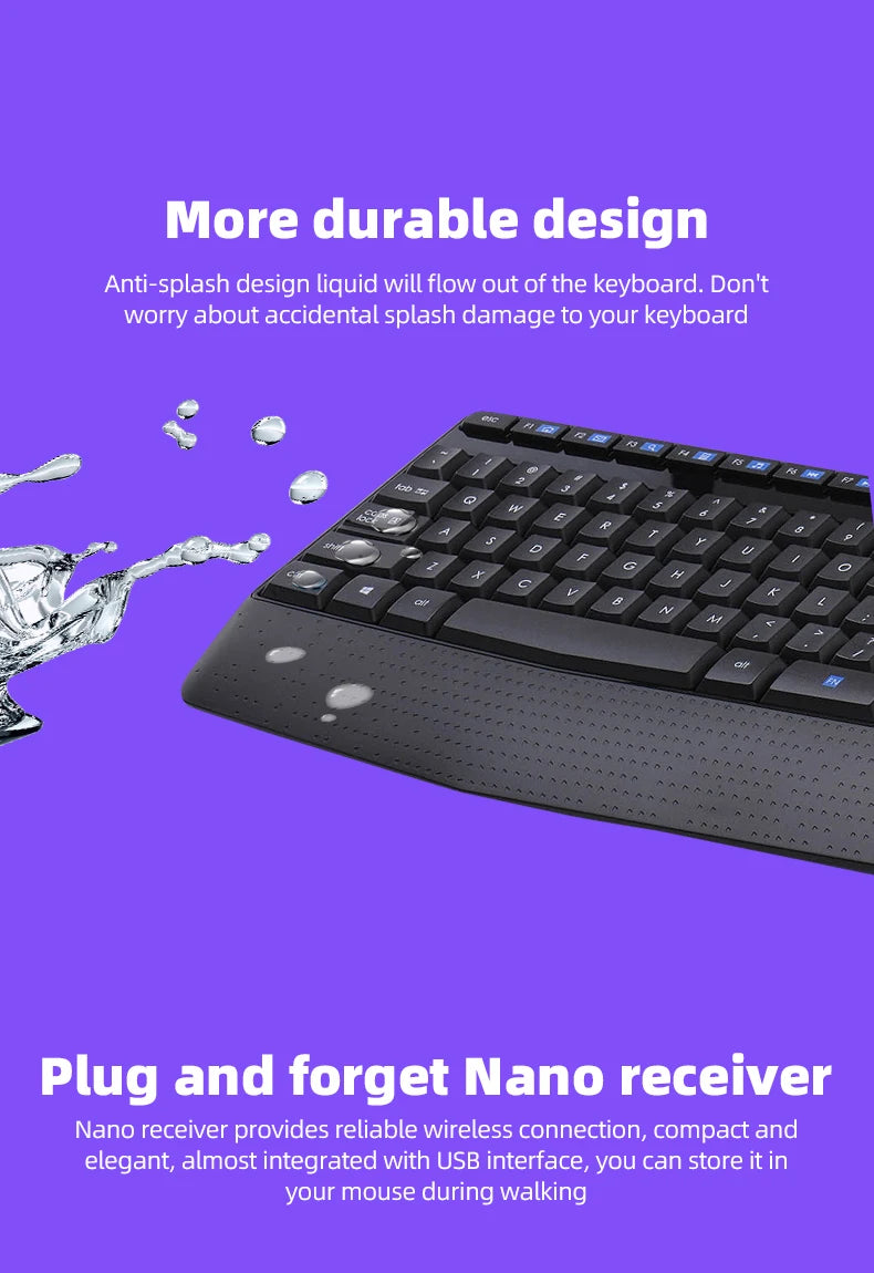 Logitech MK346P 2.4G Wireless Keyboard Mouse Combo Full Size 104 Keys Ergonomic Office Keyboard Mice Set For Desktop Laptop