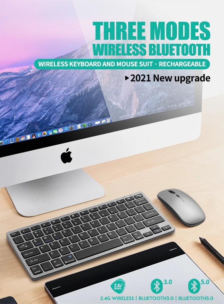 2.4G and Bluetooth Mini Keyboard Wireless keyboard and mouse Set For Notebook Laptop Desktop PC Tablet iPad Android Macbook