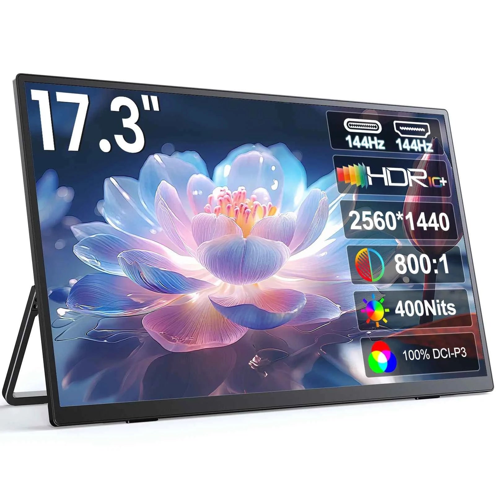 UPERFECT 2K 144Hz Portable Gaming Monitor 17.3 Inch 400Nits QLED Second External Laptop Screen PC Display USB-C HDMI With VESA