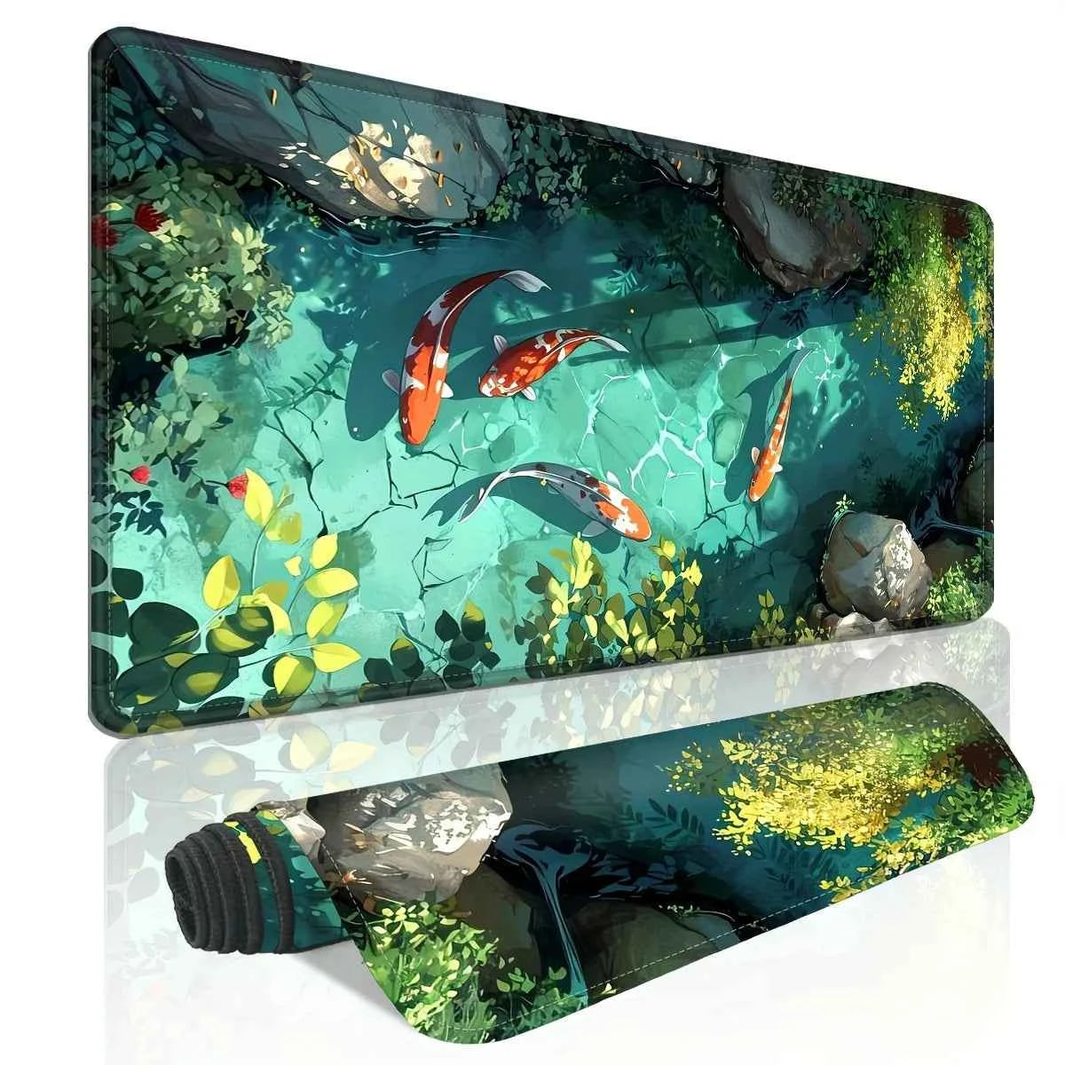 Large Koi Fish Gaming Mouse Pad Non-Slip Rubber Desk Mat Stitched Edge Office Work Esports Gift for Gamers Desk Accessories
