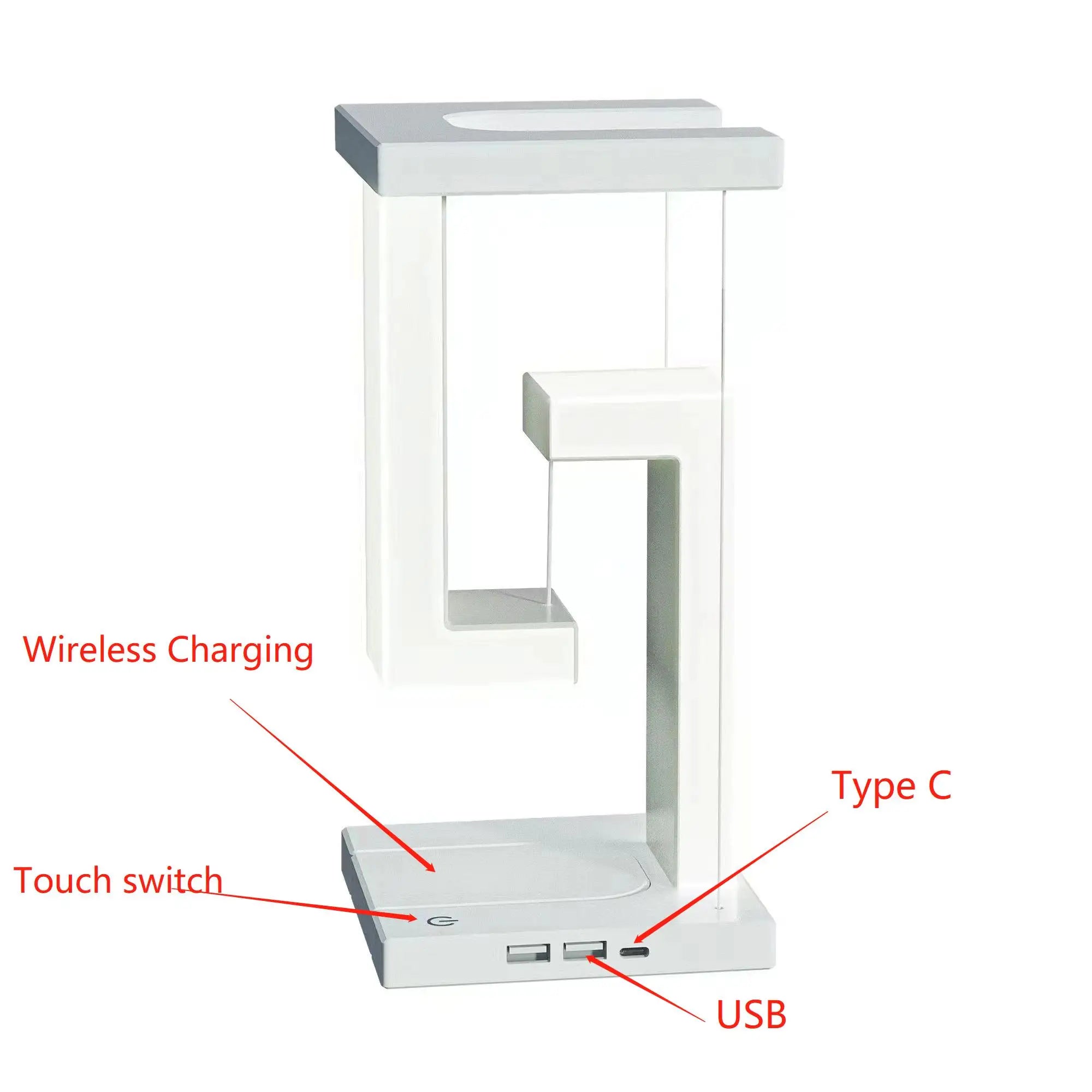 Floating Desk Lamp With Wireless Charger, USB Output Charging Port, Charging Dock Station For iPhone, Bedside Lamp Table Lamp