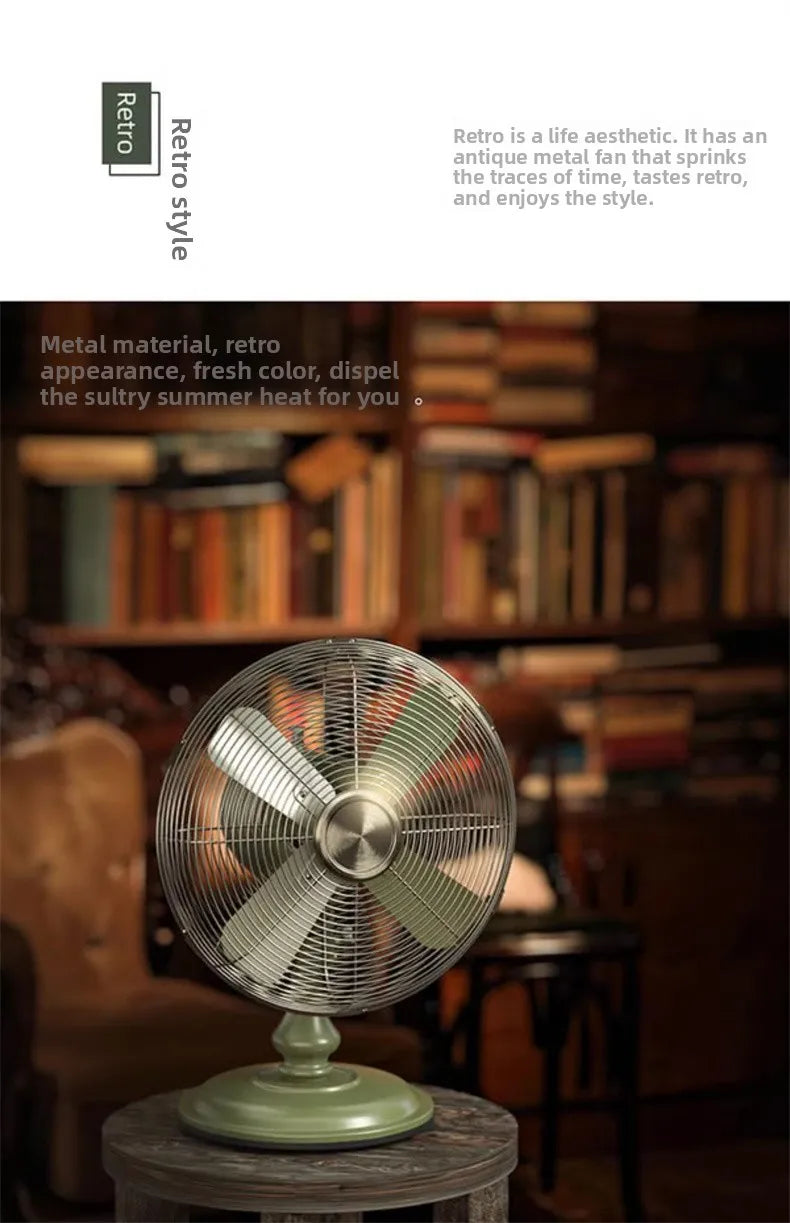 Vintage Desk Fan 12 Inch – Retro Metal Bladeless Fan with 3 Speeds, Quiet Desk Fan for Home Office Classic antique fan