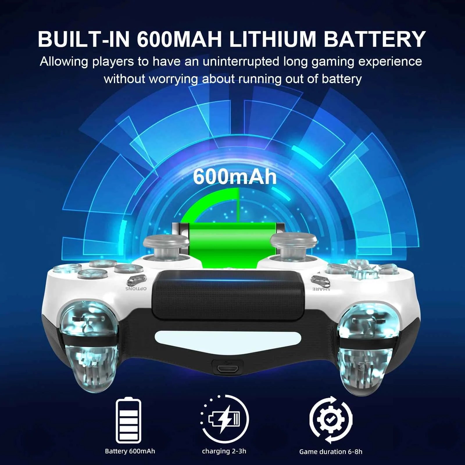 GAMINJA Wireless Game Controller For PS4 PS3 Console Computer PC RGB Light LED Bluetooth Gamepad 6-axis Gyroscope Dual Vibration