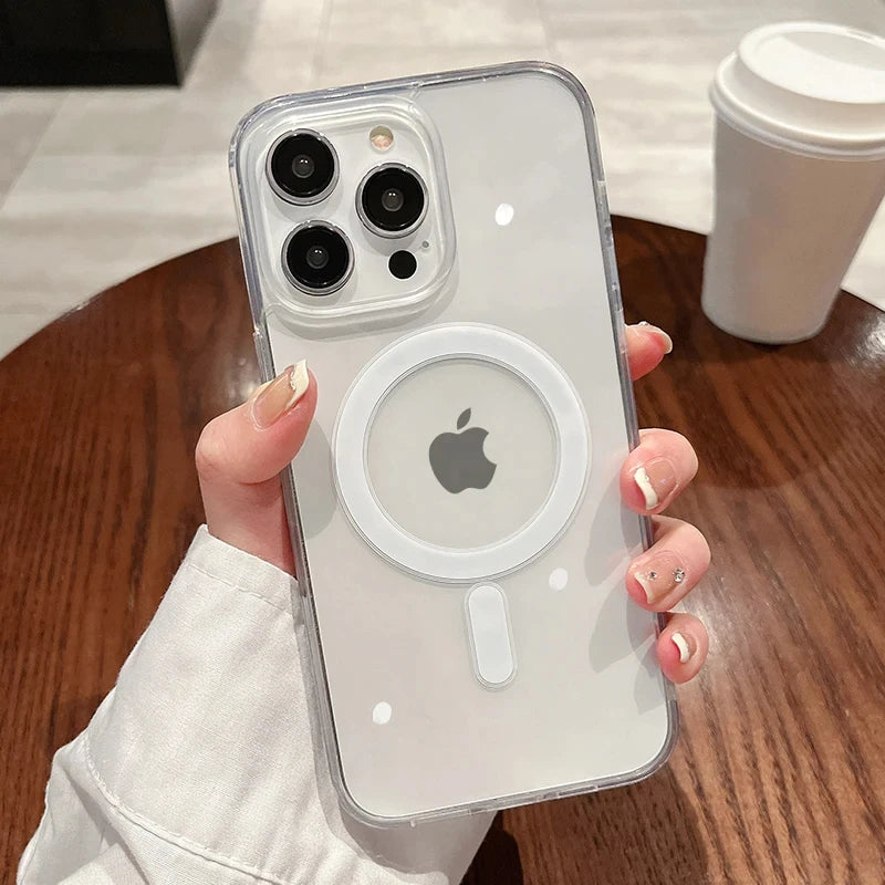 Transparent Magnetic Case For iPhone 17 Air 16E 16 PROMAX 15 14 Plus 13 12 Mini 11 Pro  For Magsafe Clear Wireless Charging