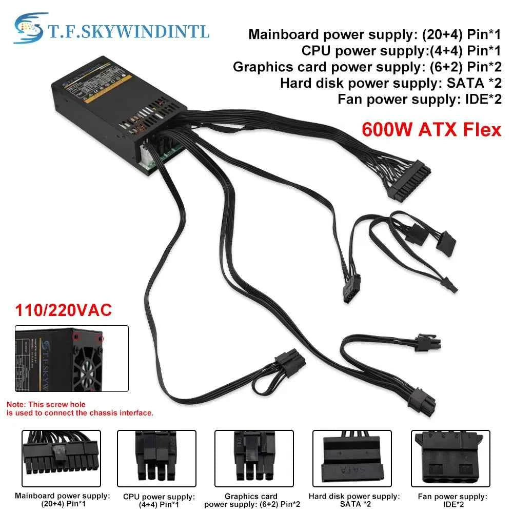 Flex 600W Modular Power Supply Small 1U Computer PSU Flex-ATX 500W for ITX mini PC Active PFC For POS AIO desktop 110V 220V