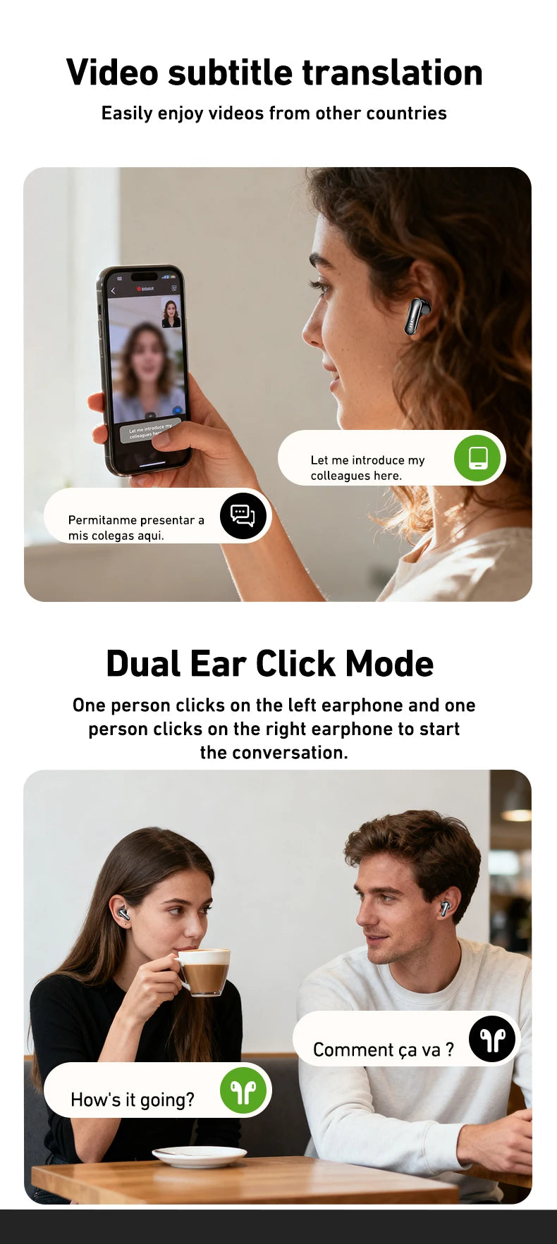 HTC NE48 Slider Headphones Wireless with a Colorful HD Display Touch Control In-Ear Bluetooth Earphones AI Translation Earbuds