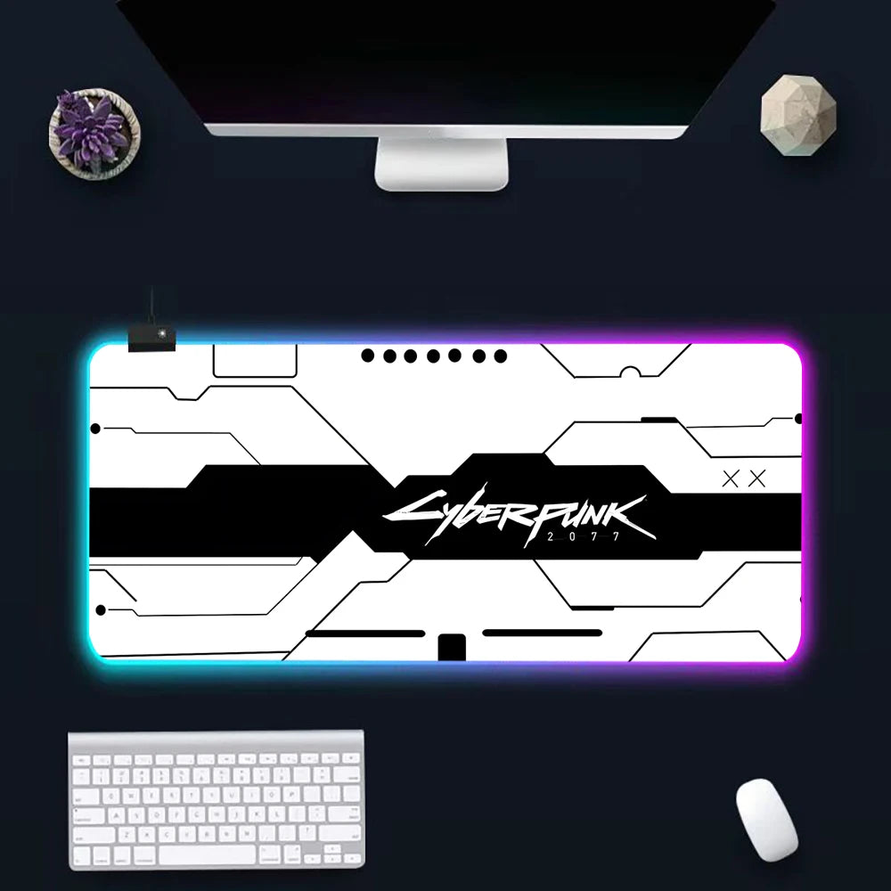 Hot Cyberpunk Sci-Fi Games RGB Pc Gamer Keyboard Mouse Pad Mousepad LED Glowing Mouse Mats Rubber Gaming Computer Mausepad