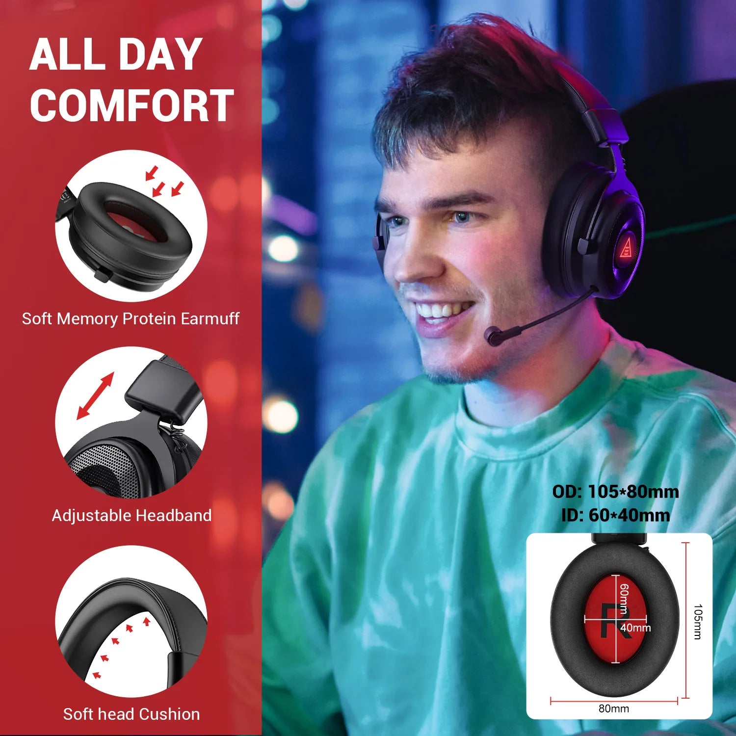 EKSA E900 BT 2.4GHz Wireless Bluetooth Headphones 7.1 USB/Type C Wired Gaming Headset Gamer with ENC Mic For PC/PS4/PS5/Xbox,50H