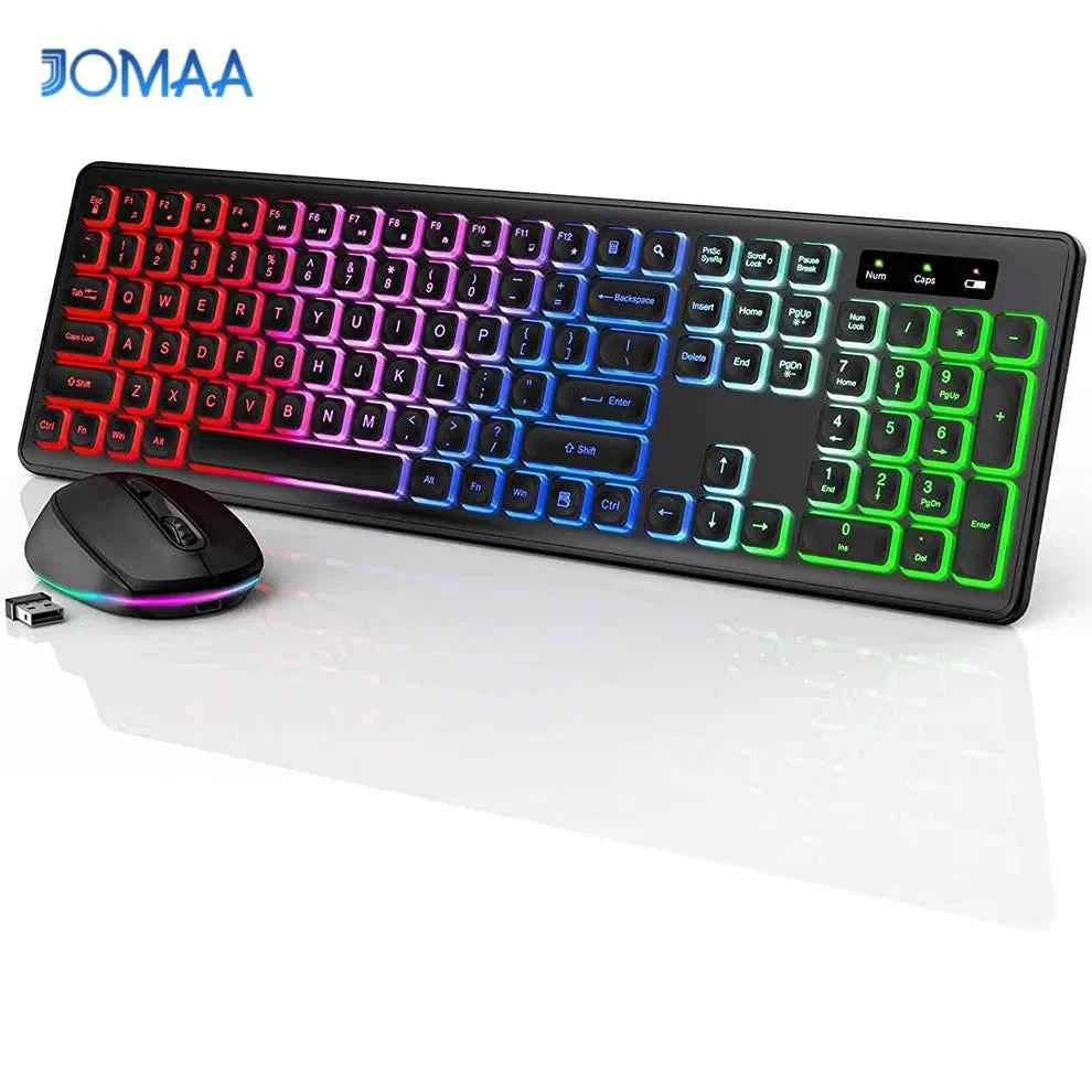 Wireless Keyboard and Mouse Combo Backlit Rechargeable Wireless Keyboard Set USB Cordless Combo for Computer Mac PC Laptop