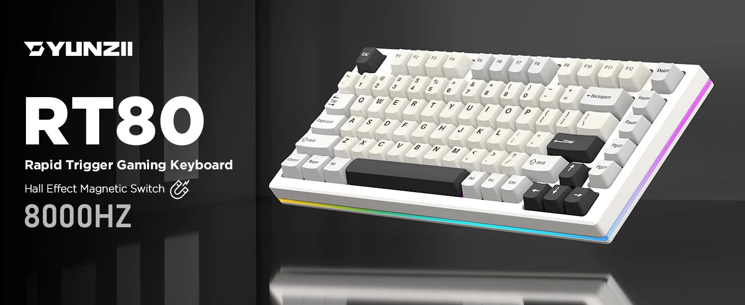 YUNZII RT80 Hall Effect 8K Rapid Trigger Gaming Mechanical Keyboard, 82-Key Wireless Adjustable Actuation Magnetic Hot Swap Keeb
