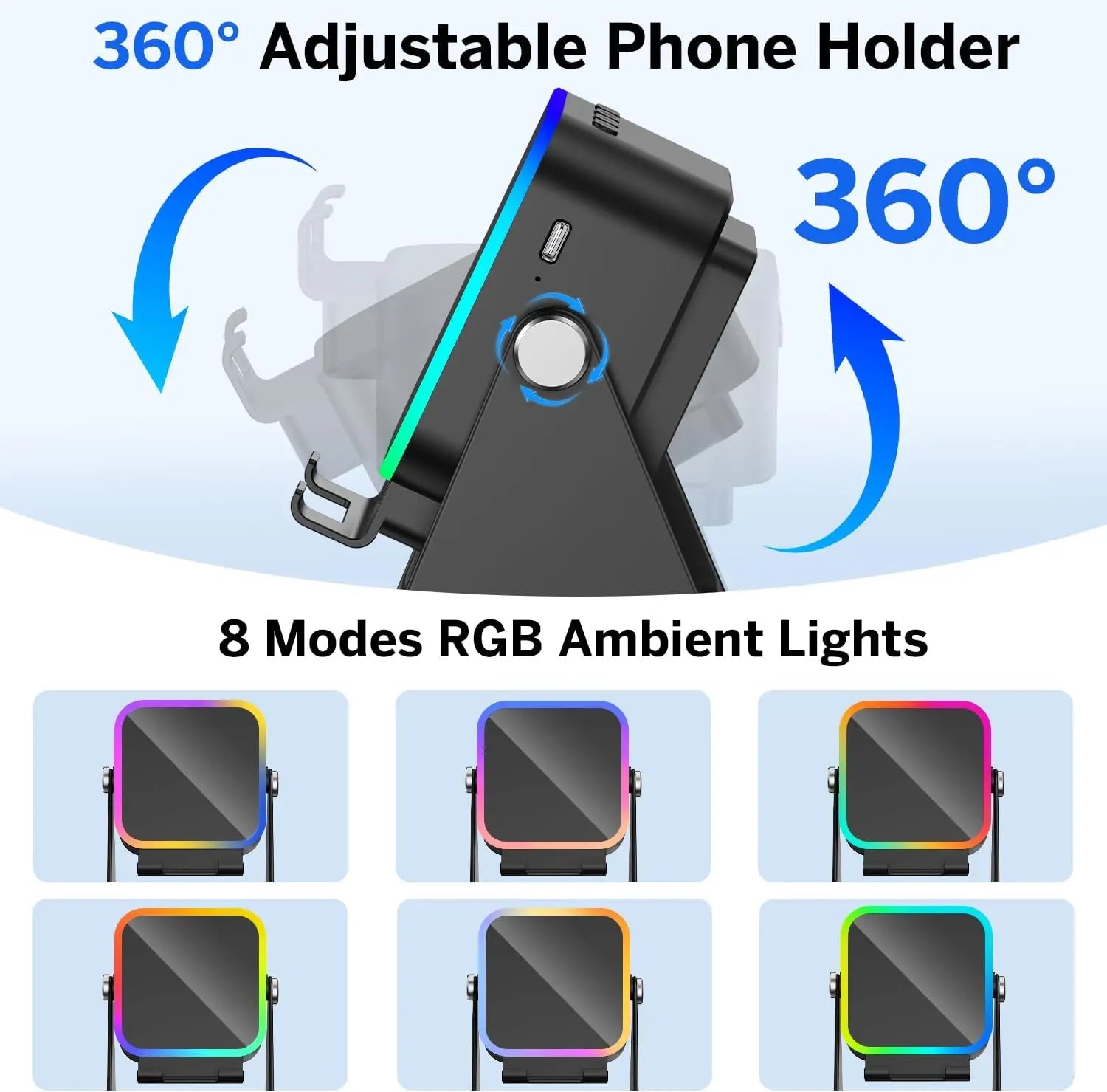 5 in 1 Wireless Induction Speaker with RGB Lights HIFI Sound Portable Bluetooth Phone Holder 8 Modes Auto-Induction Christmas Gift