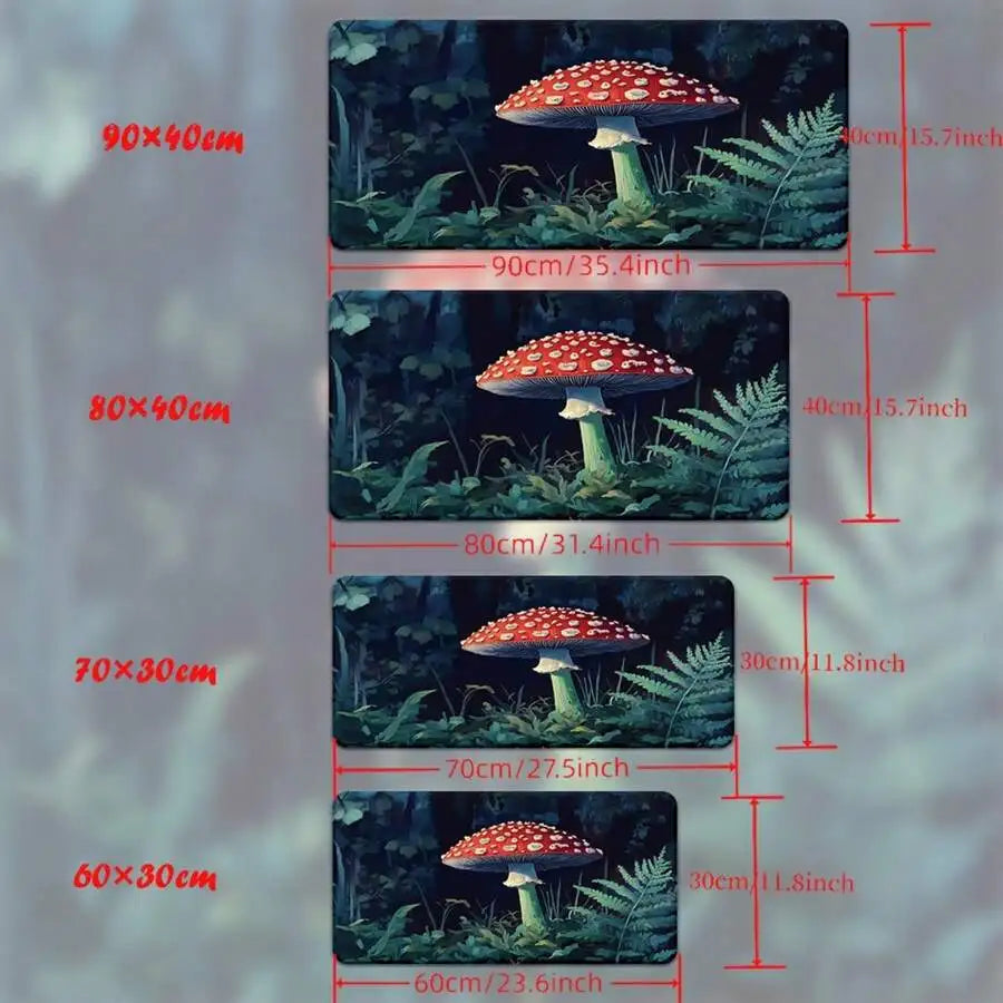 Red Mushroom Forest Design Mousepad Rubber Anti-Slip Gaming Office Desk Mat