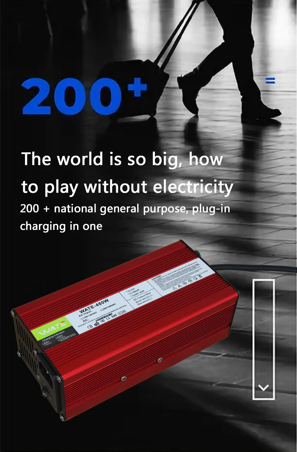 54.6V 8A Charger 13s 48V Lithium ion Battery Charger Output With Cooling Fan Red Aluminum Shell