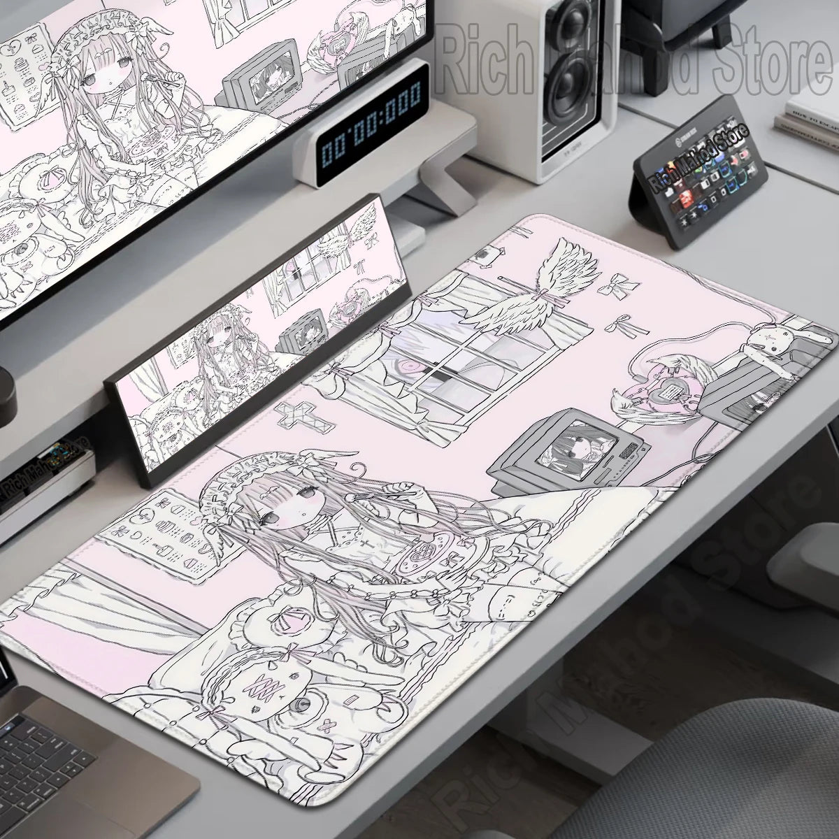 Anime Cute Angel Girls Mouse Pad Laptop Gaming Extended Desk Mat PC Kawaii Gamer Cabinet Mousepad XXL Keyboard Rug Pink Carpet