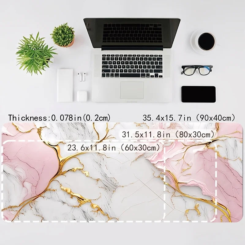 1pc Large Gaming Mouse Pad, Pink Marble Pattern | Non-Slip, Washable Rubber Base, Extra Large Desk Mat, Suitable for Office Decor, Computer Decoration