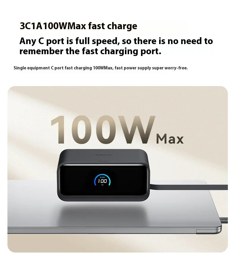Anker Nano Charging Station USBC Power Strip 2.3 ft Anker InstaCord Retractable Cable 100W Fast Charging Desktop Chinese display