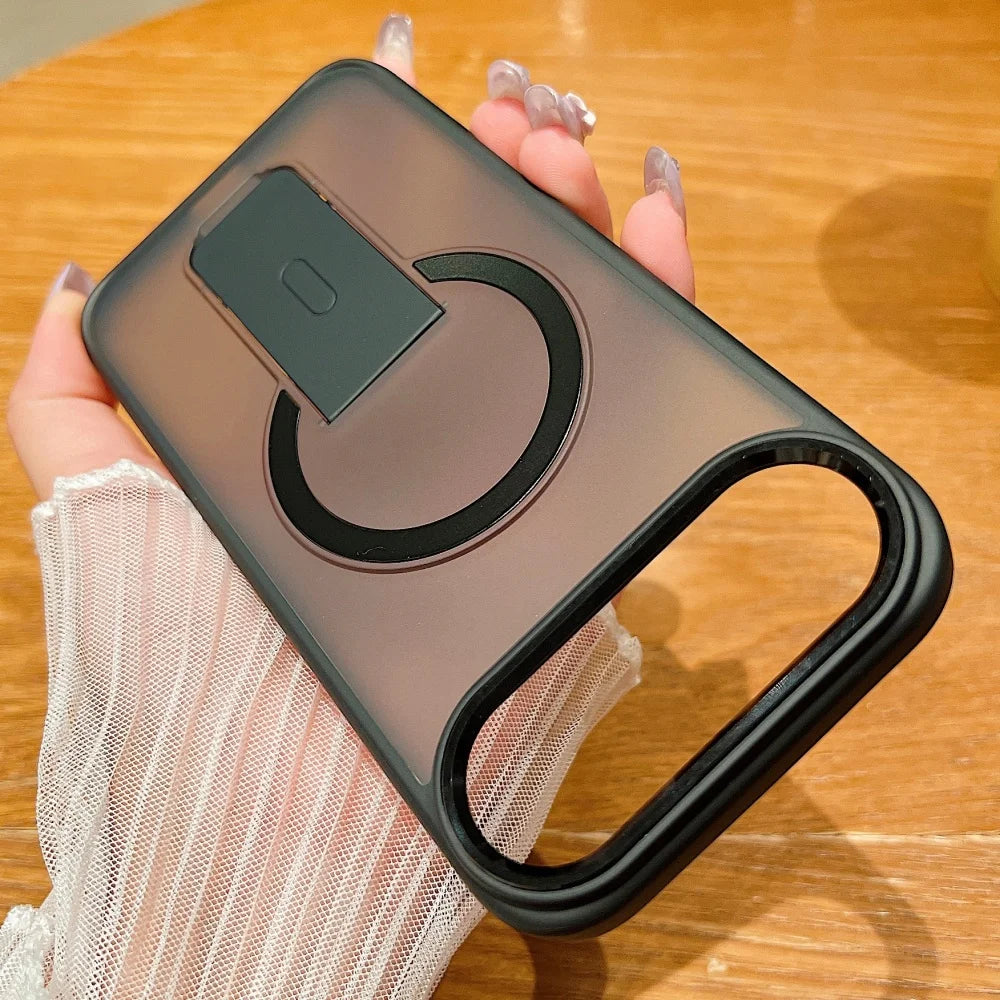 Folding Stand Holder Magnetic Matte Case For iPhone 17 16 Pro Max 15 14 Plus 13 12 For Magsafe Wireless Charge Shockproof Cover
