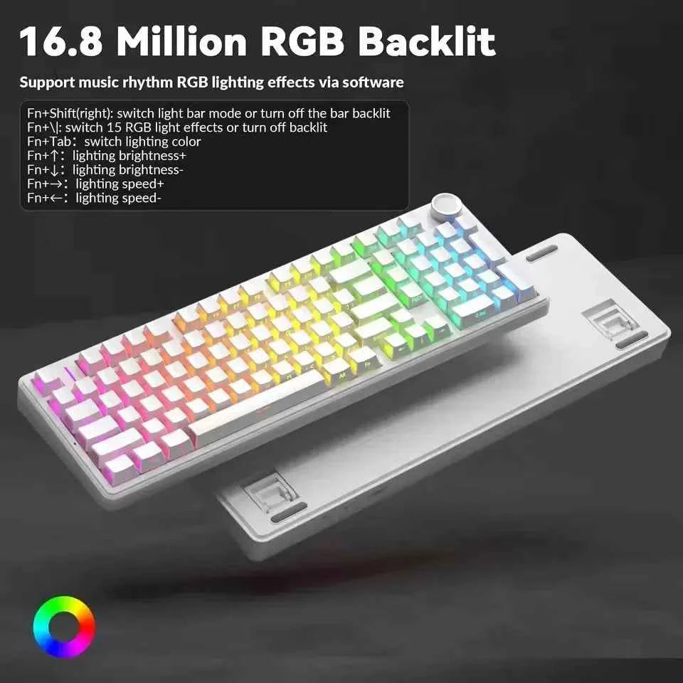 AULA F99 Pro Silent Mechanical Keyboard 2.4G Wireless PBT Keycap Hot-Swappable RGB Backlit Translucent Sided Engraved Keyboard
