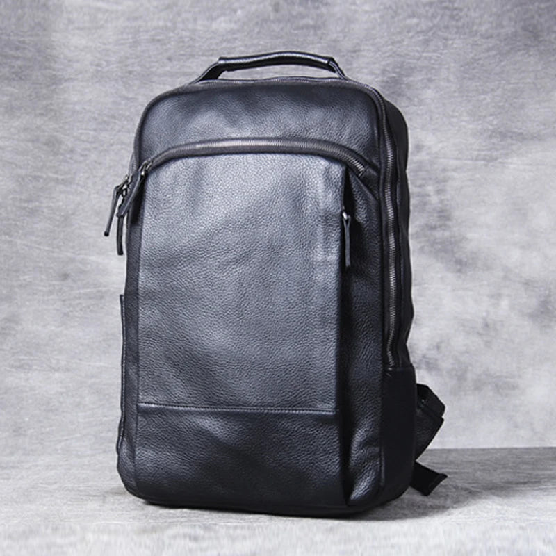 High Quality Fashion Genuine Leather Backpack Men Bagpack Student School Bag Backpack daily male Rucksack large Knapsack Black