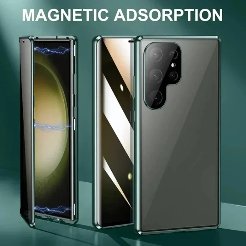 Anti Peeping Metal Phone Case For Samsung Galaxy S25 S24 S23 S26 Ultra Plus 360 Degree Privacy Protection Magnetic Phone Cov