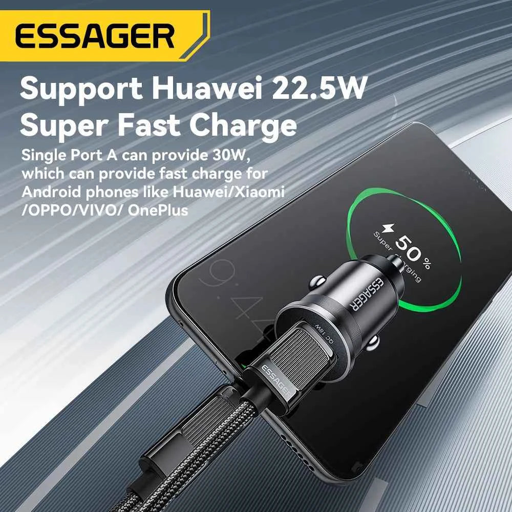 Essager 45W Car Charger Fast Charging Dual Port  PD QC3.0 Type-C Quick Charger for iPhone 16 15 14 Samsung Xiaomi Huawei Oppo
