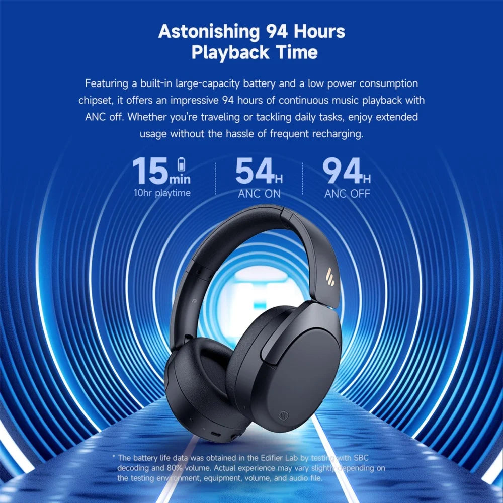 Edifier W830NB Wireless Headphones Bluetooth 5.4 -45dB Active Noise Cancelling Hi-Res Over-Ear Headset LDAC 94H Battery Life
