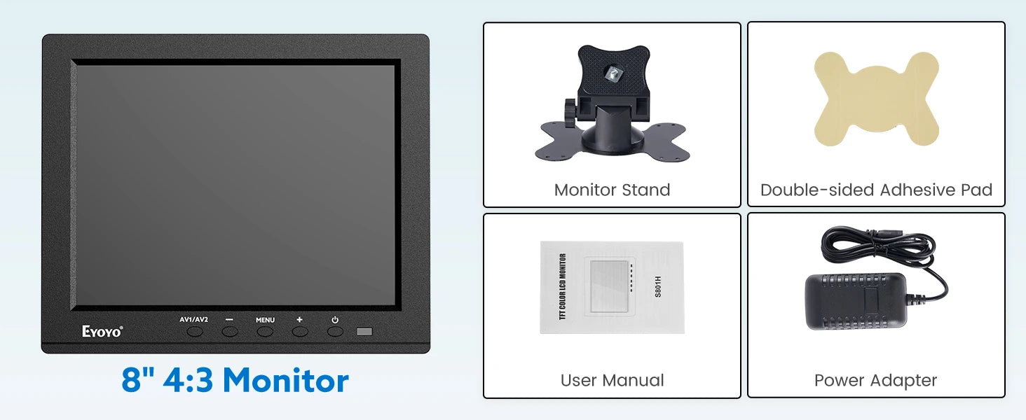 EYOYO Small 8 Inch HDMI Monitor With Speaker 1024x768 4:3 TFT HD LCD Screen HDMI VGA BNC AV YPbPr Input For Computer PC Laptop